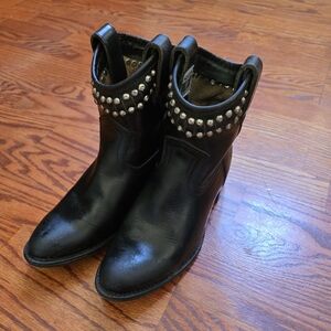 Frye Shirley Studded Black Leather Western Boots Women's Size 5.5B